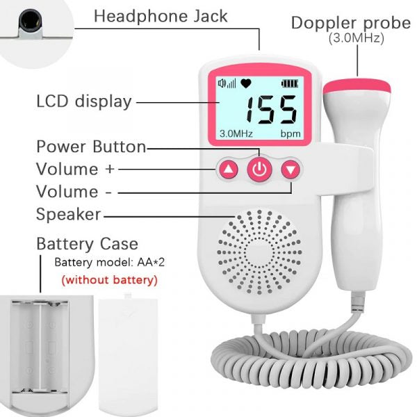 Fetal Doppler Heart Rate Monitor Home Pregnancy Baby Fetal Heart Rate Sound Detector